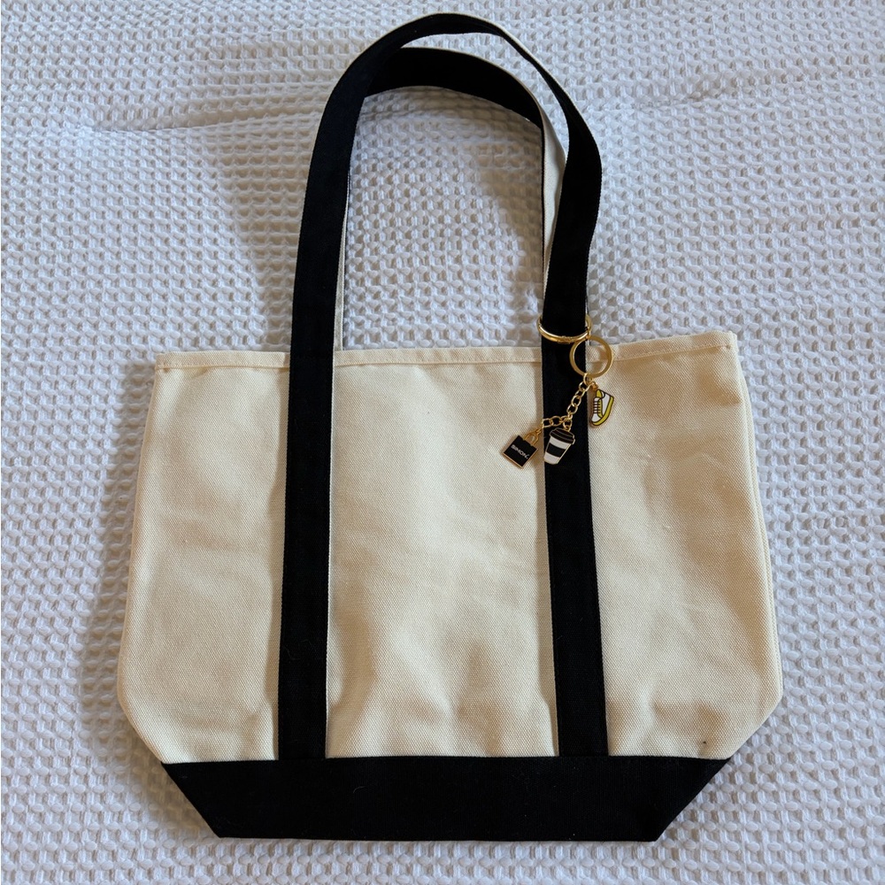 Cream Canvas Tote Bag with Black Trim and Gild Charm